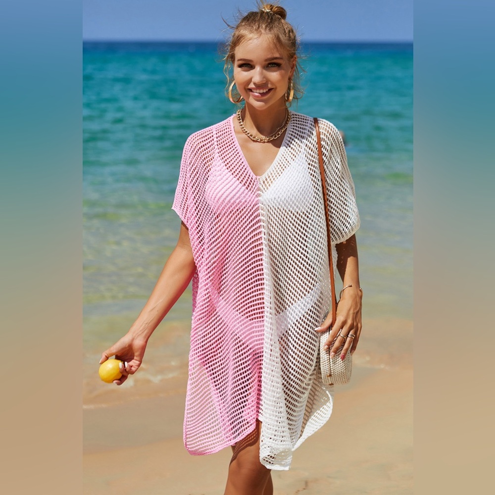 Openwork Contrast Slit Knit Cover Up onesize - Picture 5 of 16